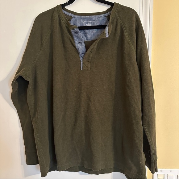 Lands End Thermal Waffle Long Sleeve Henley Hunter Green men’s XL 46-48 - Picture 2 of 7